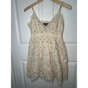 Pink Collection Floral Y2K Cottagecore Romantic Mini Dress Lace Babydoll‎ Size 7